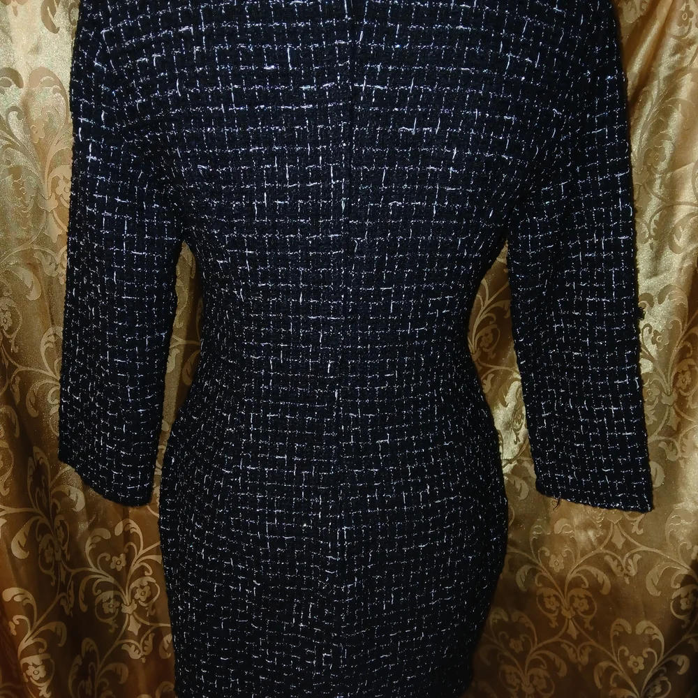 SHEIN Navy and White Tweed Midi Dress - Picture 2 of 5